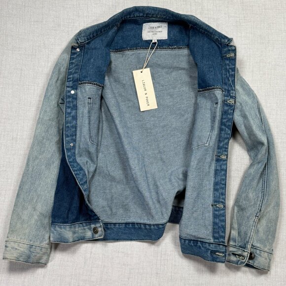 Liquor N Poker Cut and Sew Denim Jacket Colorblock Blue Cotton Size L NWT - Picture 2 of 14